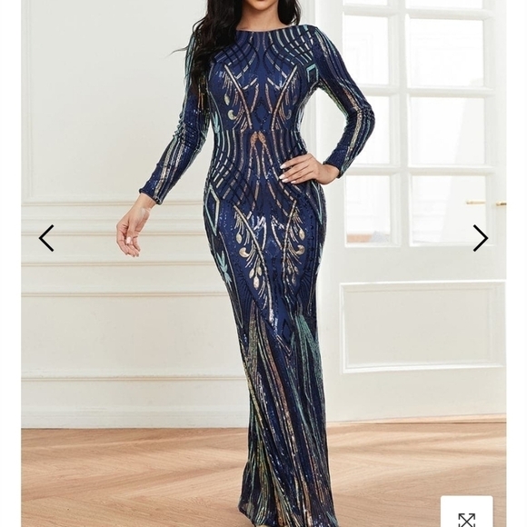 Navy Contrast Sequined Maxi Gown for Special Events - Picture 14 of 16
